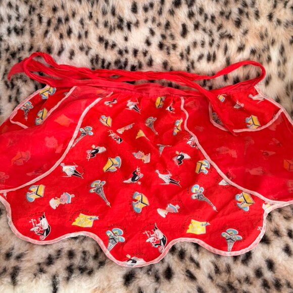 Vintage Accessories - VINTAGE 1960s Novelty Half Apron with Pockets Paris France Motifs OS